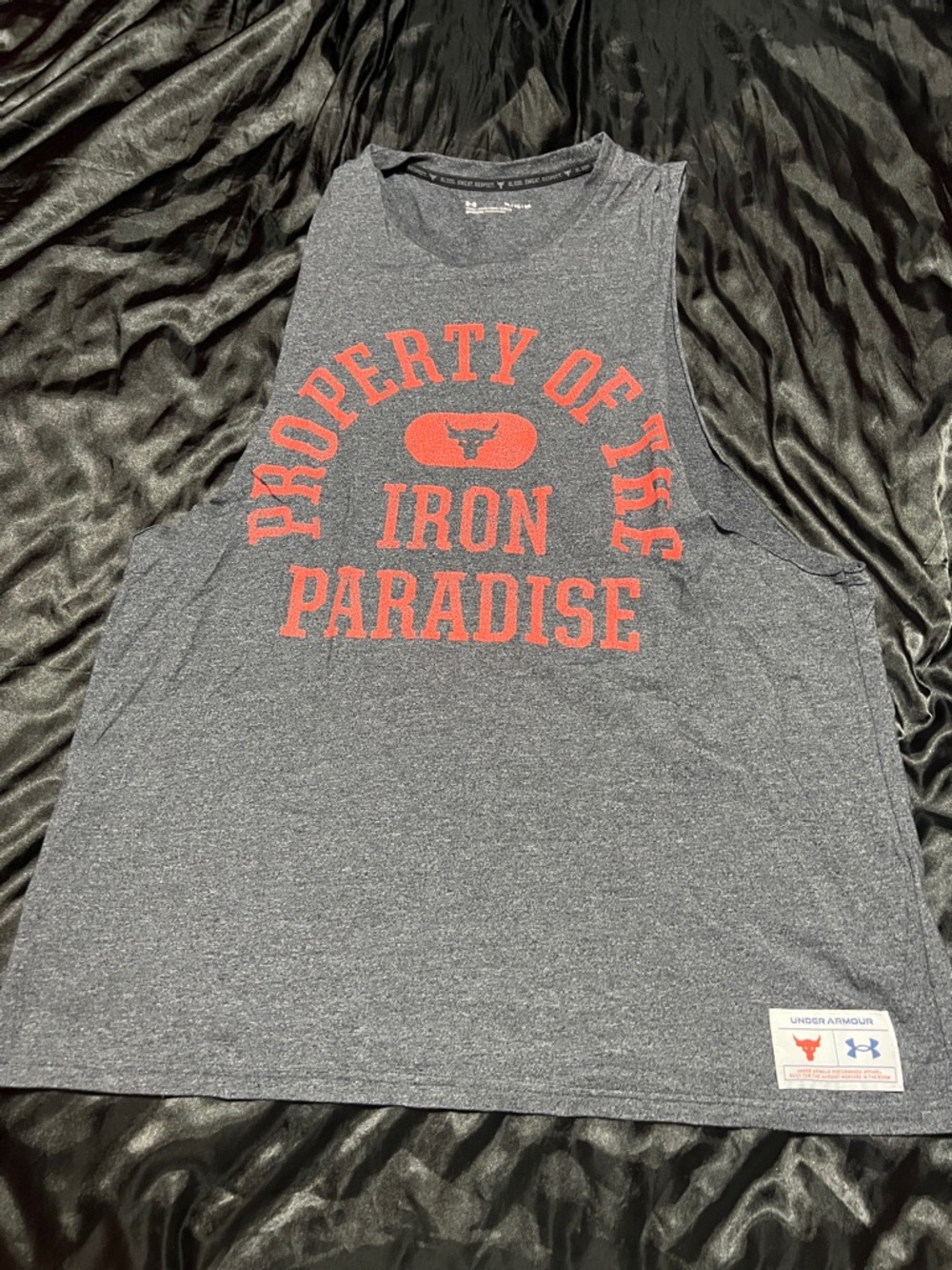 Under Armour Men’s Heather Gray Sleeveless Tank with Red 'Iron Paradise' Graphic